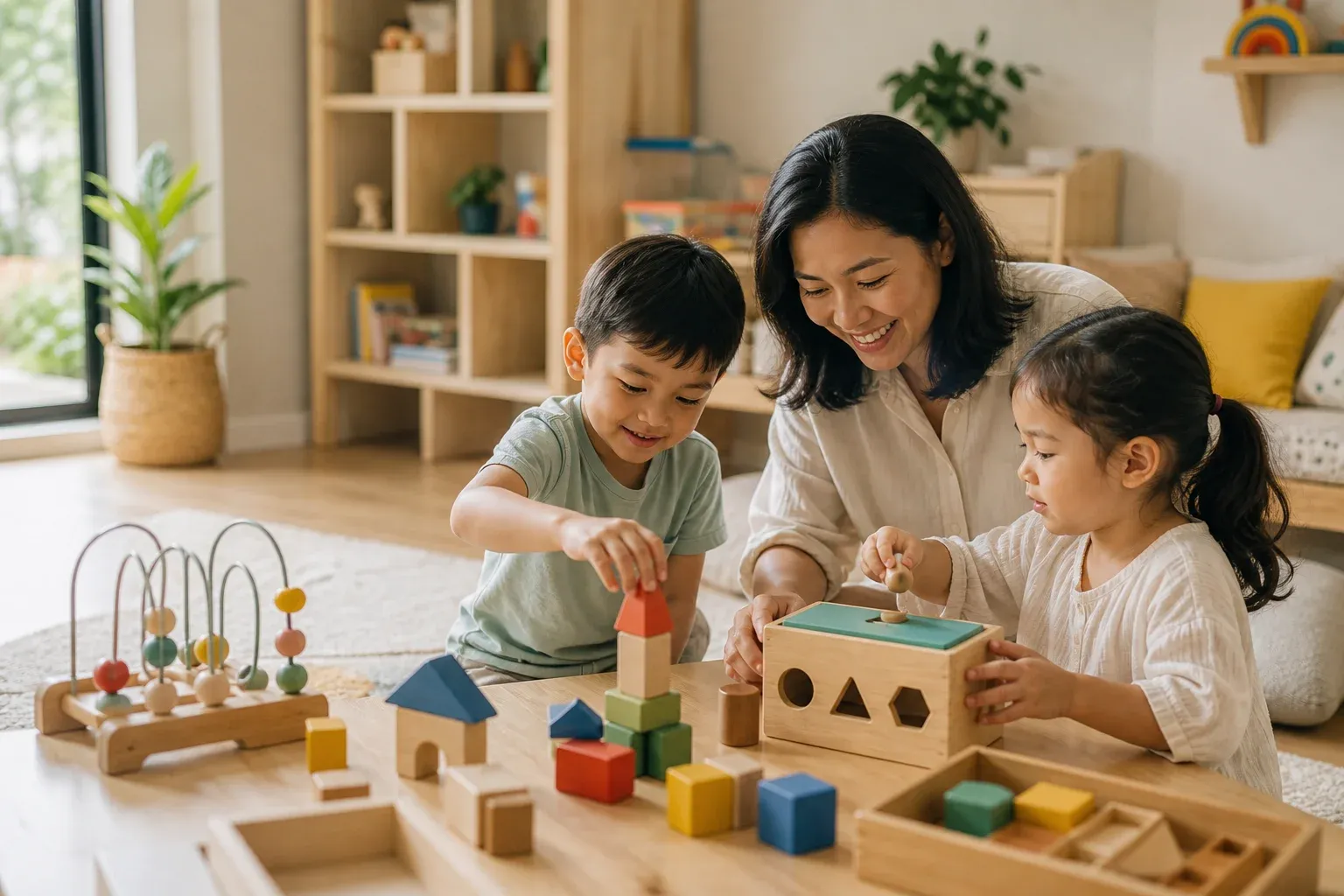 Anak bermain mainan edukatif