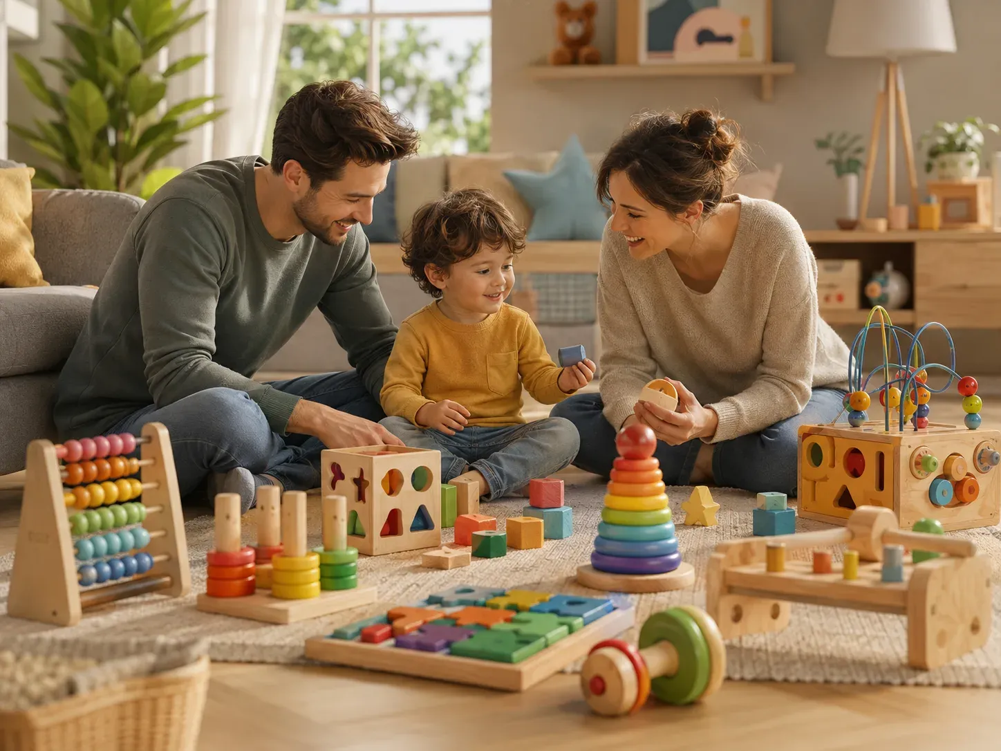 Orang tua dan anak berbagi momen bermain di rumah